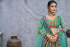 Kesar Fab Green Organza Embroidered Lehenga | Grocsy