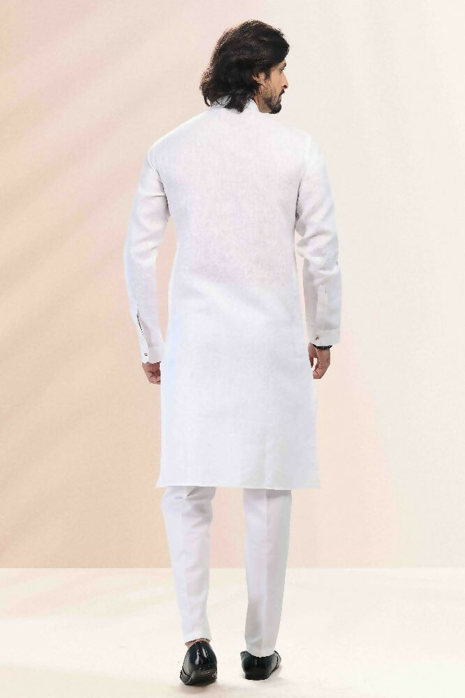 Raivat Ethnic Linen Cotton Pintux Work Kurta Pajama In Off White Colour | Grocsy