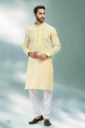 Raivat Ethnic Linen Cotton Pintux Work Kurta Pajama In Yellow Colour | Grocsy