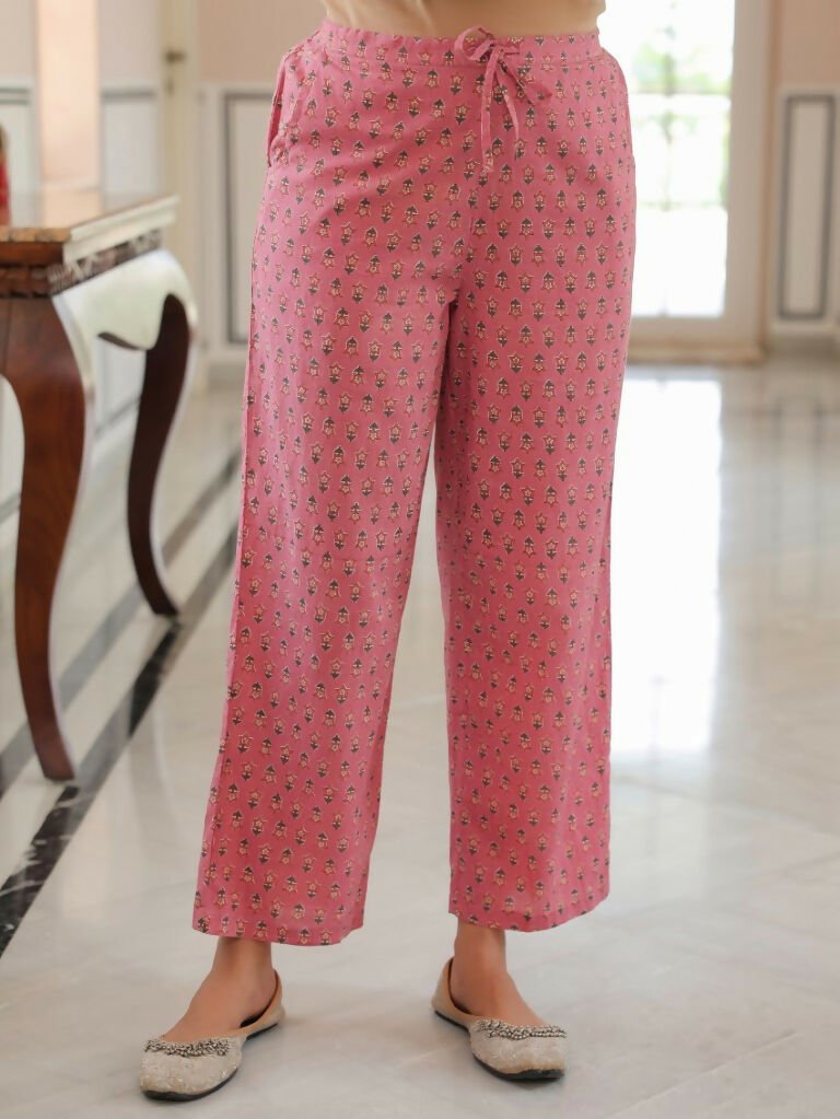 Aramya Straight Soft Cotton Floral Print Women's Kurta Set - Pink | Grocsy
