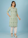 Aramya Green Linen Cotton Ikat Straight Kurta for Women | Grocsy
