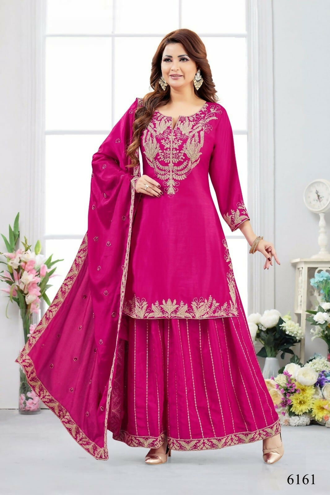 Joban Fashion Chinon Rani Color Kurta Set | Grocsy