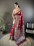 Joban Fashion Maroon Floral Motifs Soft Silk Banarasi Saree | Grocsy