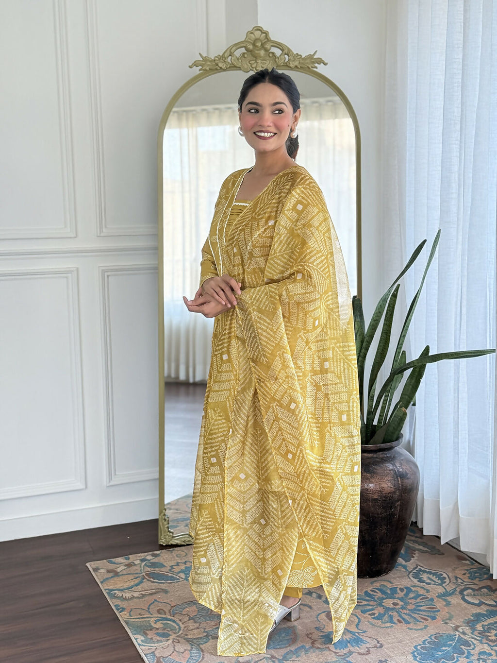 The52 Women's Beautiful Rayon Fabric Printed Work A-Line Kurta Pant and Dupatta Set | Grocsy