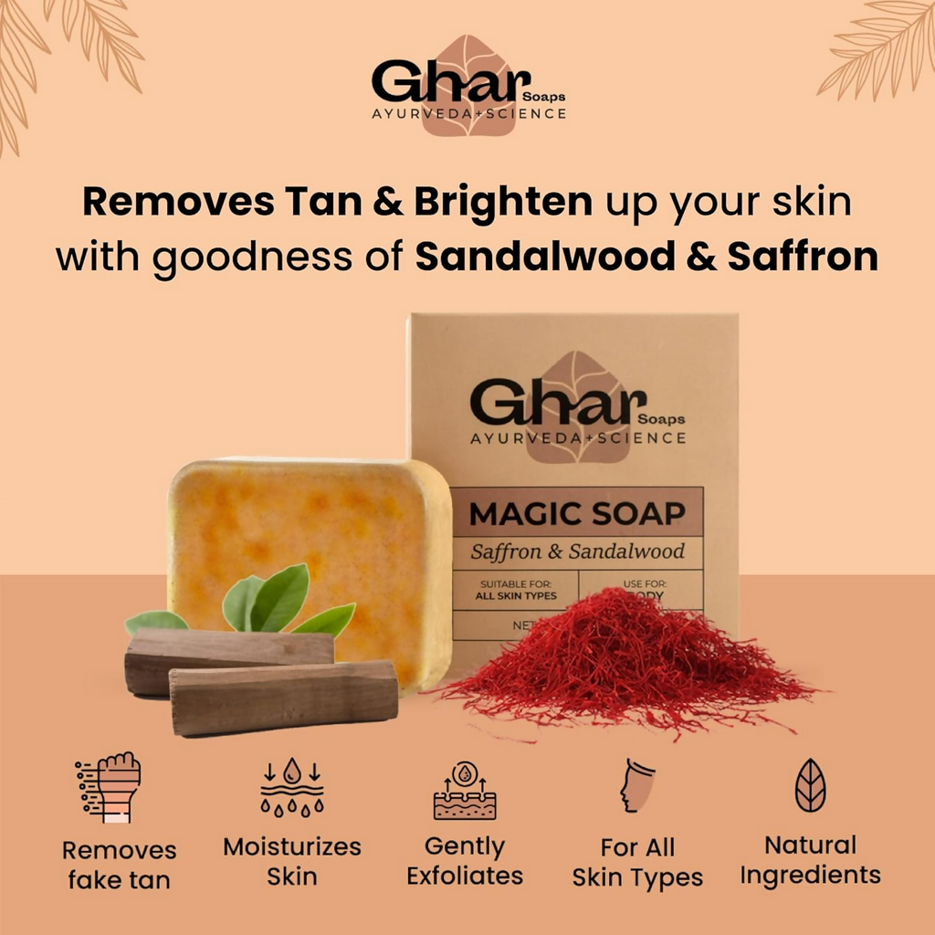 Ghar Soaps Sandalwood & Saffron Magic Soaps For Bath | Grocsy