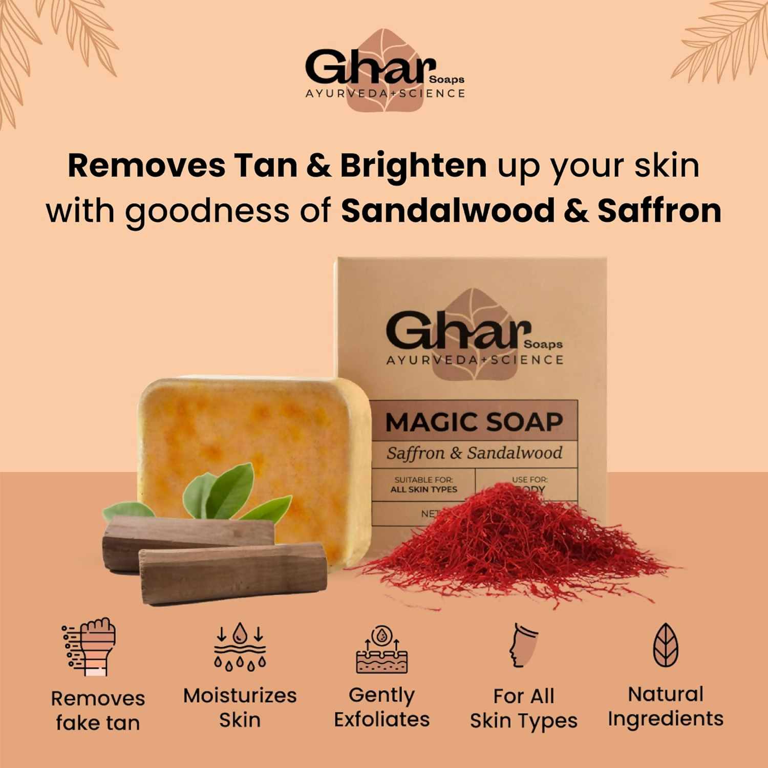 Ghar Soaps Sandalwood & Saffron Magic Soaps For Bath | Grocsy