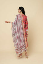 Designer Stylish Red Cotton Blend Stitched Suit With Dupatta - Tanisha | Grocsy