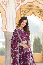 Lorenvalley Purple Pure Viscose Jacquard With Embroidered Sequins work Lehenga Choli | Grocsy