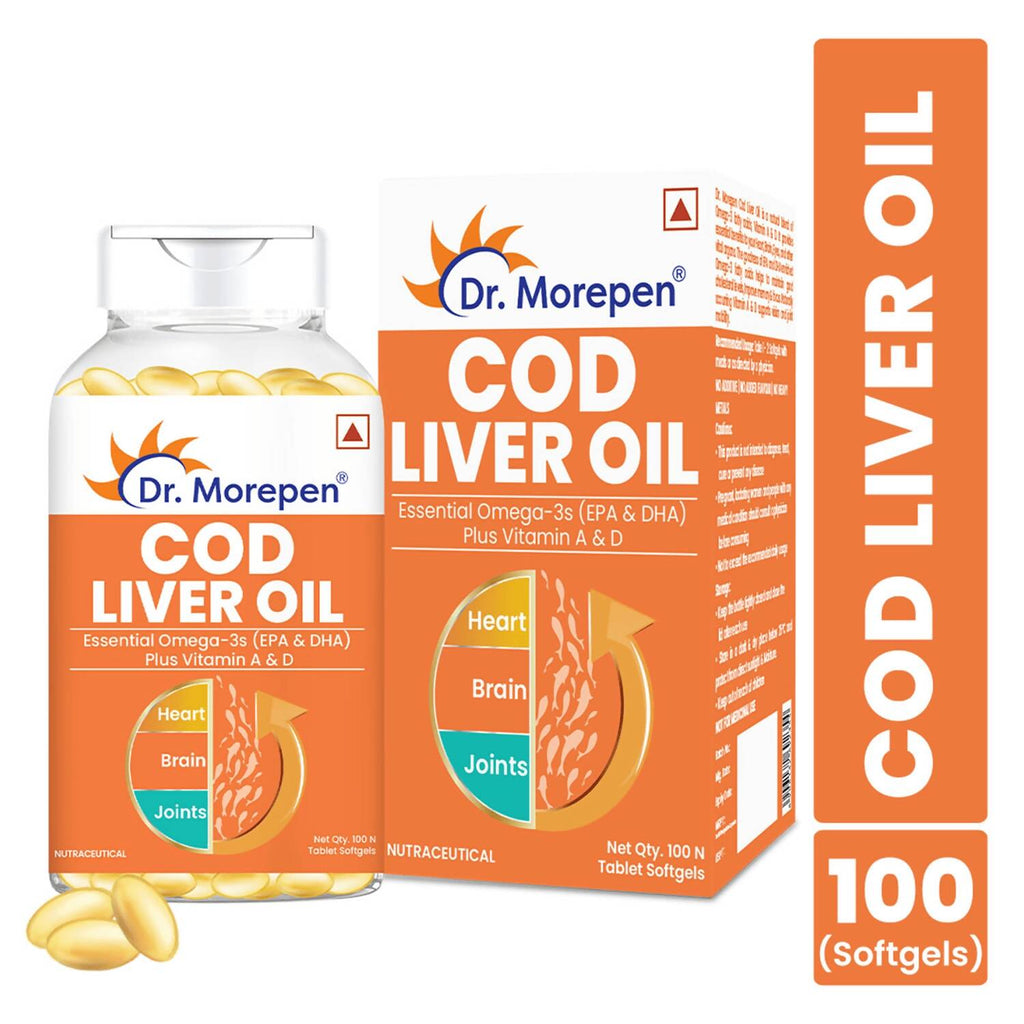 Dr. Morepen COD Liver Oil Softgels and Omega 3 Deep Sea Fish Oil Softgels Combo | Grocsy