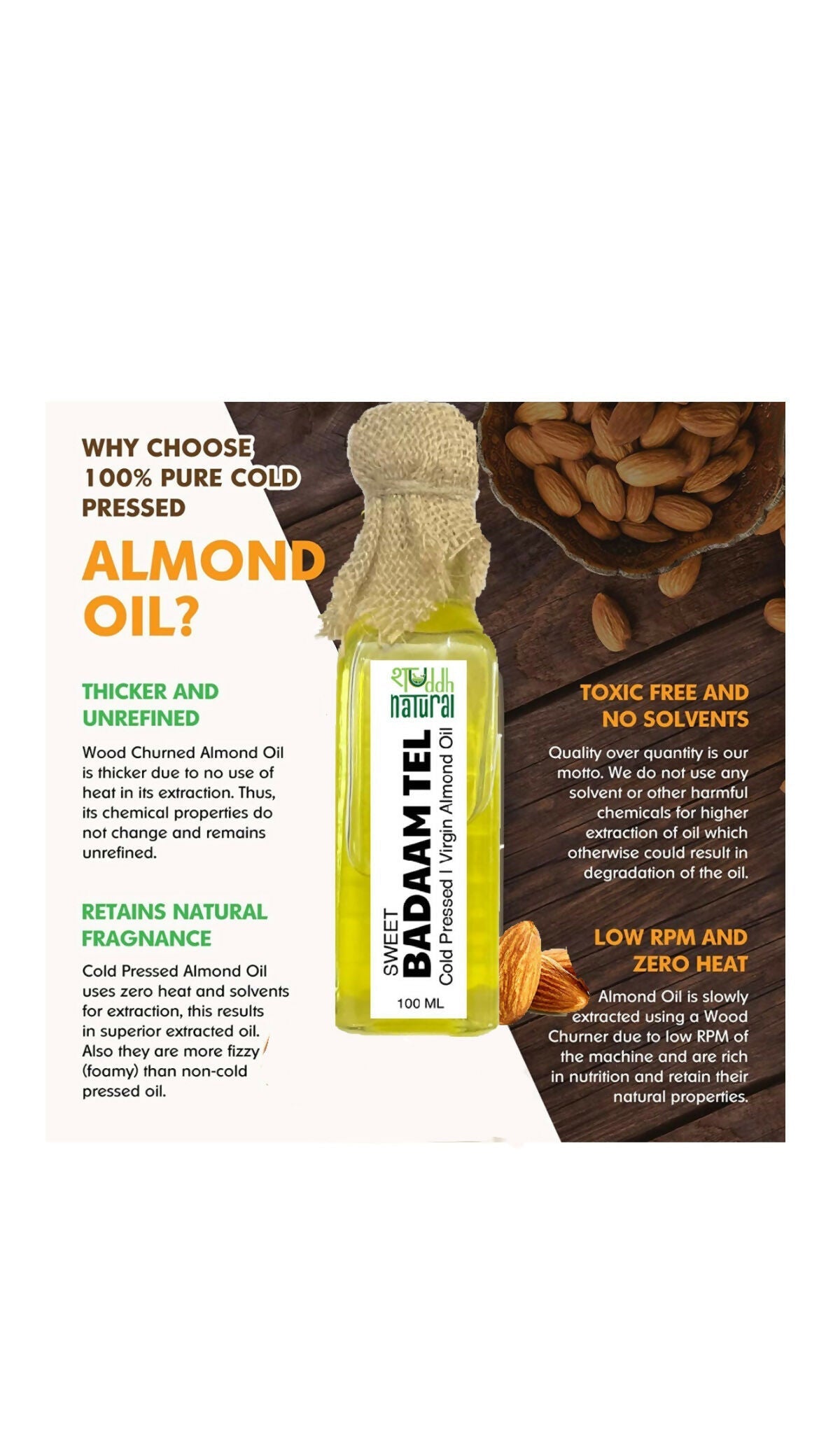 Shuddh Natural Almond Oil Sweet Cold Pressed Baby Massage Oil - Swadesiicart