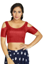 Aastha Fashion Women's Red Art Silk Cold Shoulder Sleeve Readymade Blouse | Grocsy