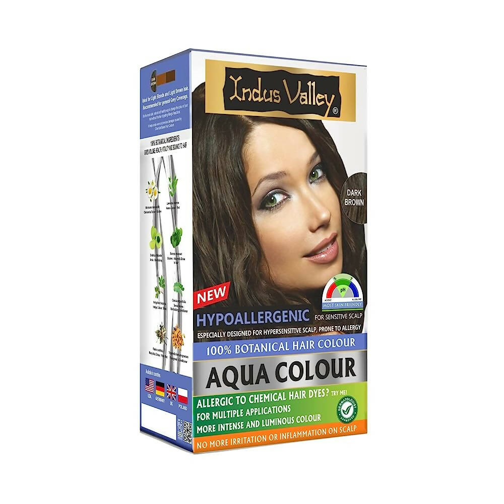 Indus Valley Botanical Hypo Allergic Aqua Color For Hair- Dark Brown | Grocsy