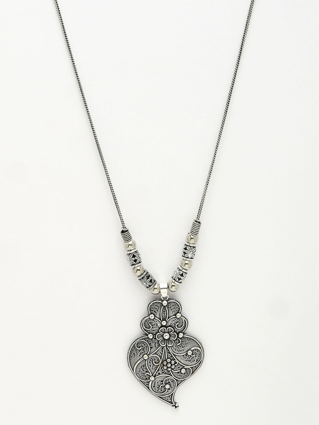 NVR Women's Silver-Toned German Silver Oxidised Pendant with Chain | Grocsy