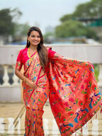 PR Fashion Pink Oft Kanjivaram Paithani Silk With Zari Weaving Meenakari Design Saree | Grocsy