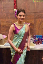 DEIANA'S Beautiful Designer Golden zari Soft Lichi Silk Saree - Sky | Grocsy