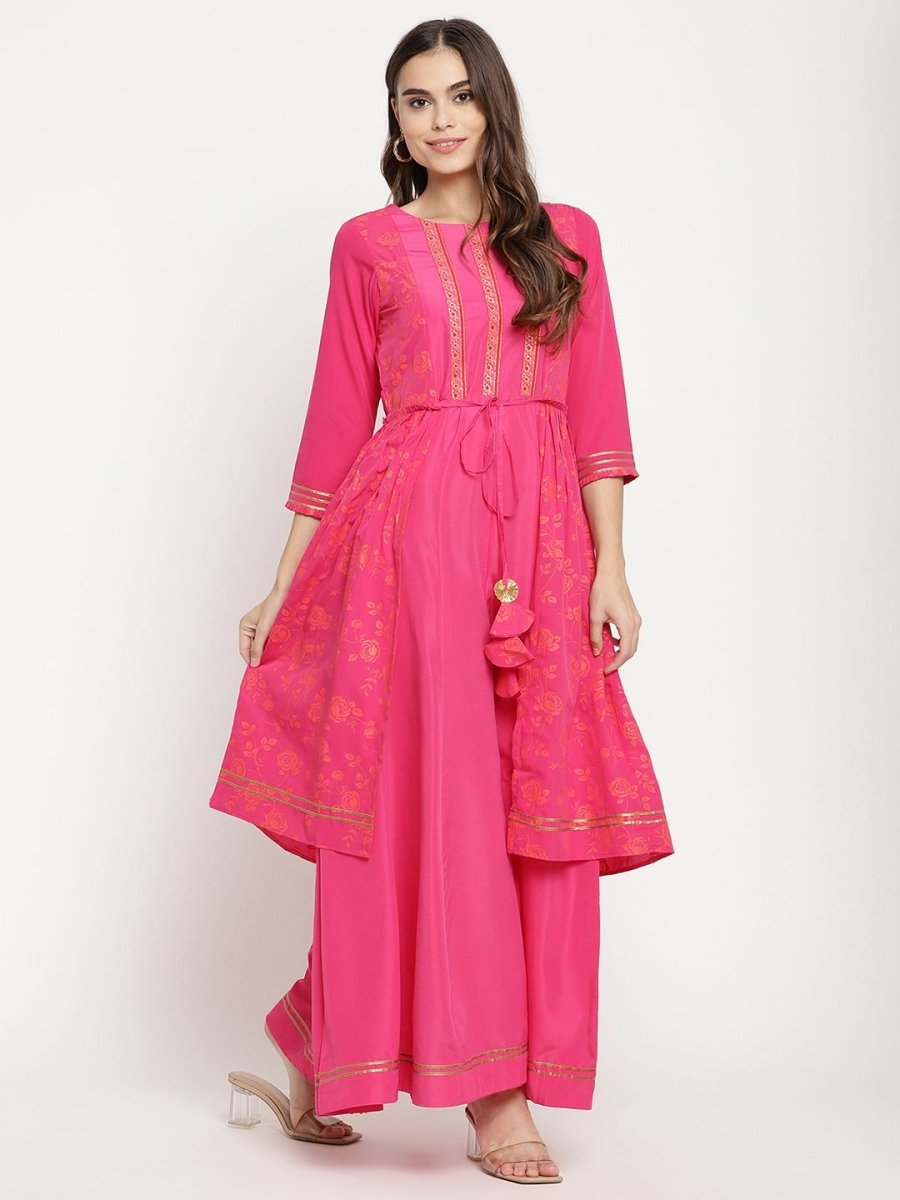 Ahalyaa Dark Pink Crepe Khari Print Dress For Women | Grocsy
