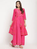 Ahalyaa Dark Pink Crepe Khari Print Dress For Women | Grocsy