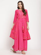 Ahalyaa Dark Pink Crepe Khari Print Dress For Women | Grocsy