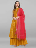 Janasya Women's Mustard Rayon Foil Print Kurti With Palazzo | Grocsy