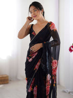Traditional Partywear Black Georgette Fancy Saree-Pavitra | Grocsy