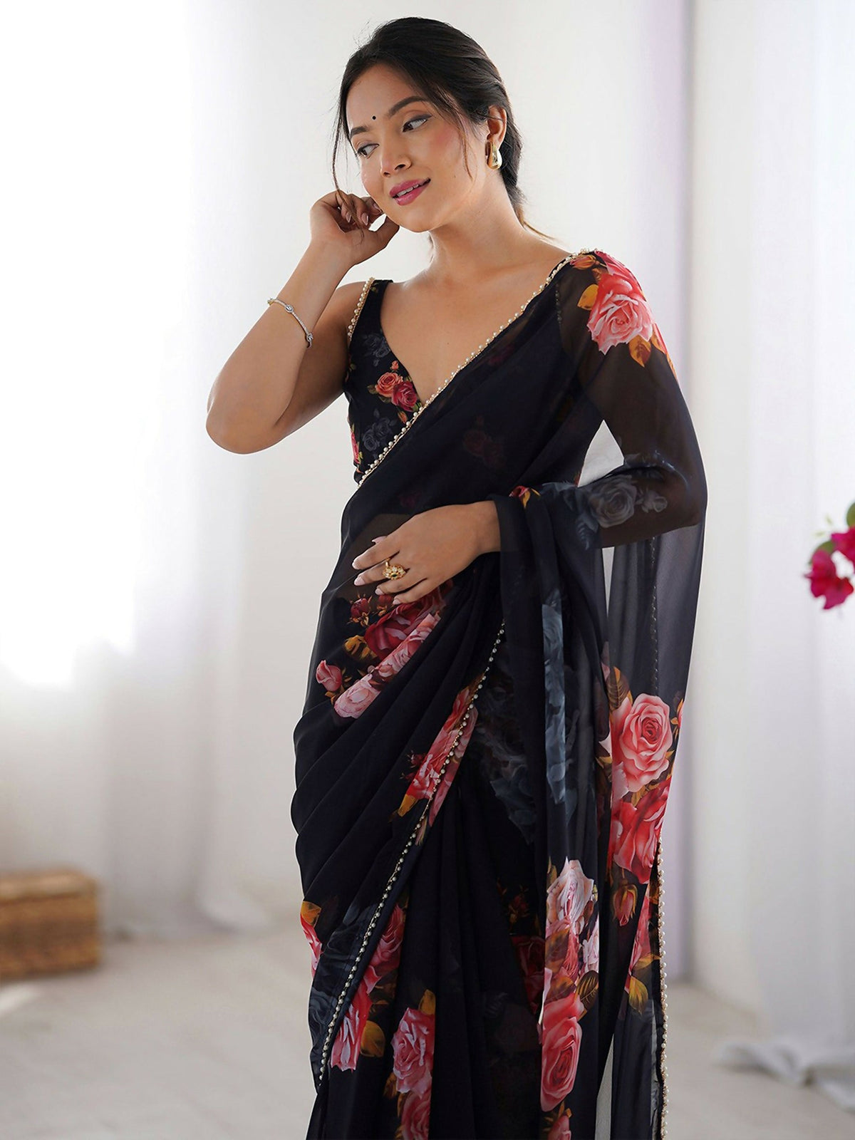 Traditional Partywear Black Georgette Fancy Saree-Pavitra | Grocsy