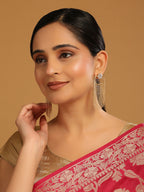 Nuyug 22K Gold Plated Crystal Studded Floral Stud Contemporary Dangler Earrings | Grocsy