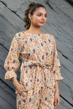 Women's Partywear Designer Cream & Multi Muslin co-ord set - Stylishta | Grocsy