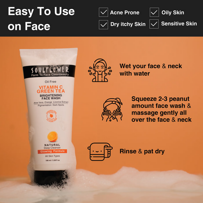 Soulflower Vitamin C Green Tea Brightening Face Wash | Grocsy