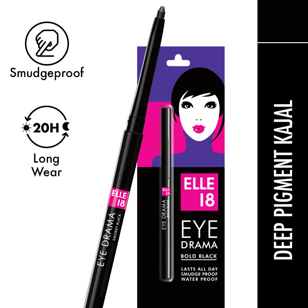 Elle 18 Eye Drama Kajal Super Black Matte Finish Deep Black | Grocsy
