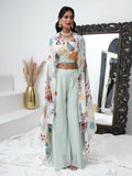 Sea Green Digital Chinon Handwork Top with Palazzo & Shrug - Naomika | Grocsy