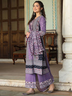 Juniper Women's Lavender Cambric Geometric Printed Mix And Match Kurta Palazzo And Dupatta Set | Grocsy