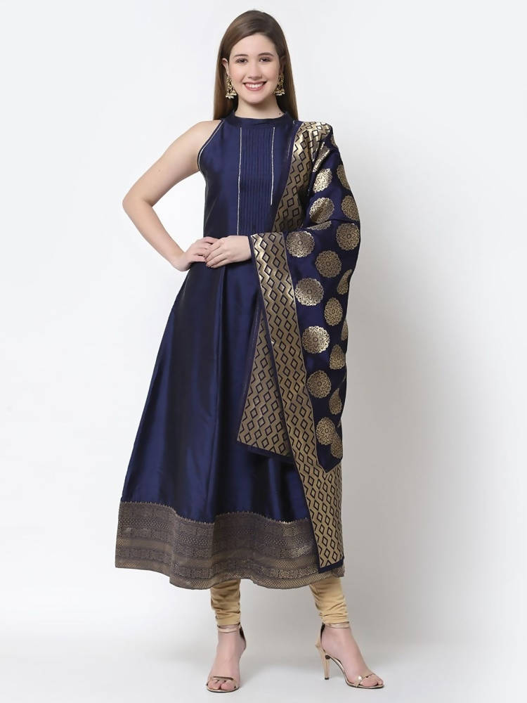 Myshka Blue Color Silk blend Solid Anarkali Gown With Dupatta | Grocsy