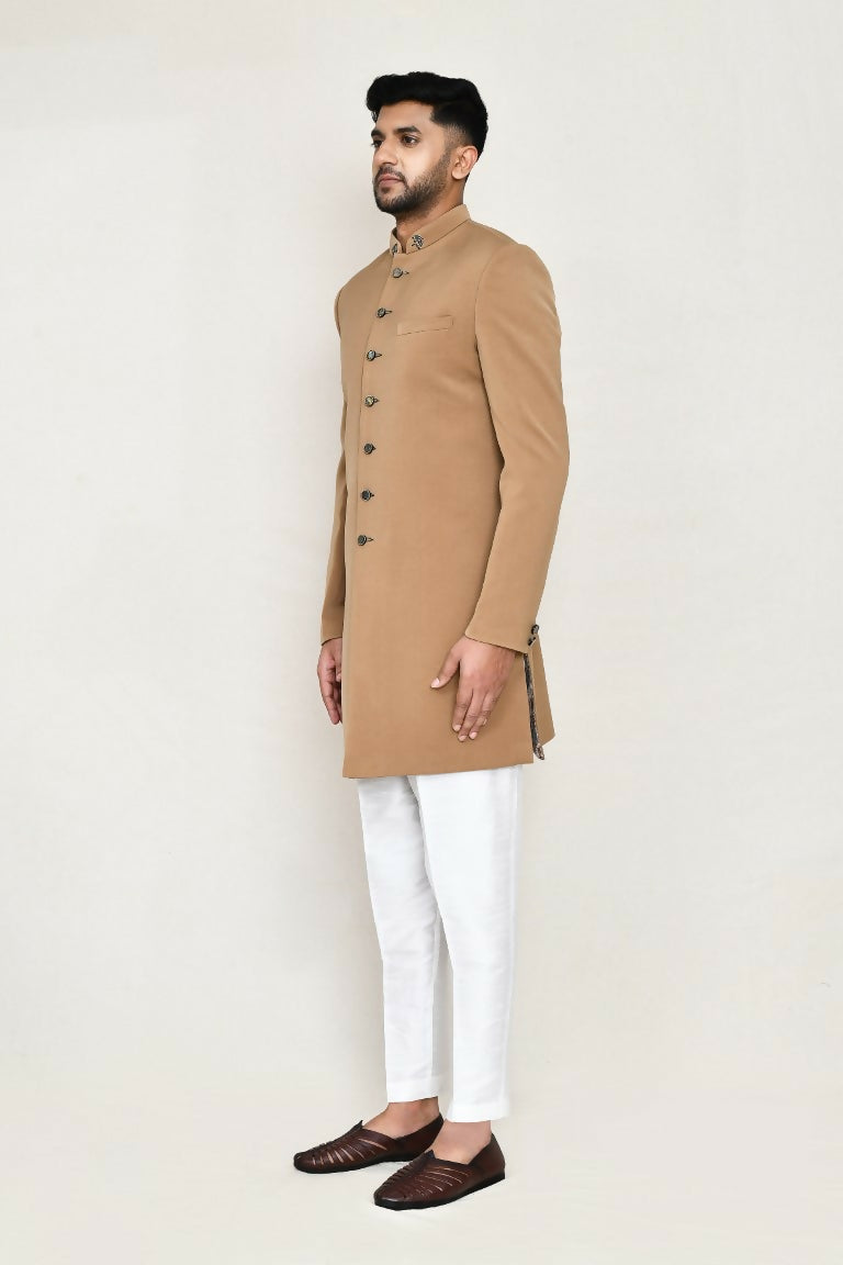 Joban Fashion Chiku Colored Terry Rayon Fabric Indo Western With Straight Fit Pant | Grocsy