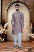Joban Fashion Men's Red Base Brocade Kurta with Pyjama | Grocsy
