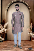 Joban Fashion Men's Red Base Brocade Kurta with Pyjama | Grocsy