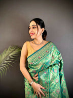 Joban Fashion Bottle Green Butti Motifs Soft Silk Patola Saree | Grocsy