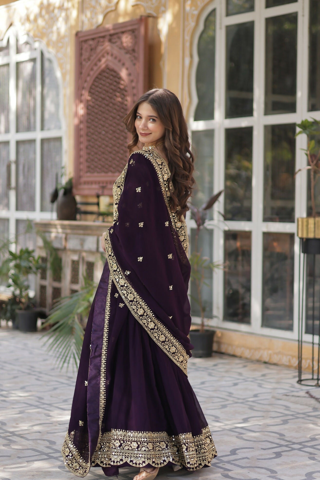 Joban Fashion Wine Georgette Sequence Embroidery Work Kurta Set | Grocsy