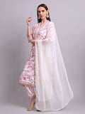 Joban Fashion Off White Cotton Floral Printed & Embroidery Work Kurta With Trousers & Dupatta Set | Grocsy