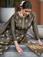 Jyoti Fashion Women's Green Pure Silk Elegant Jacquard Woven Kurta with Trouser & Dupatta | Grocsy