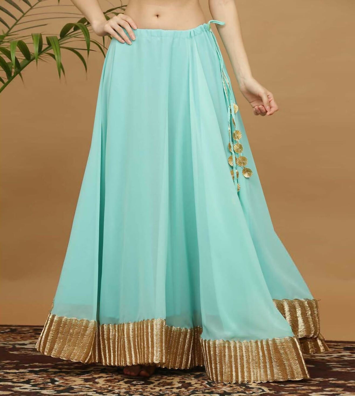 Joban Fashion Turquoise Georgette Lehenga Set | Grocsy