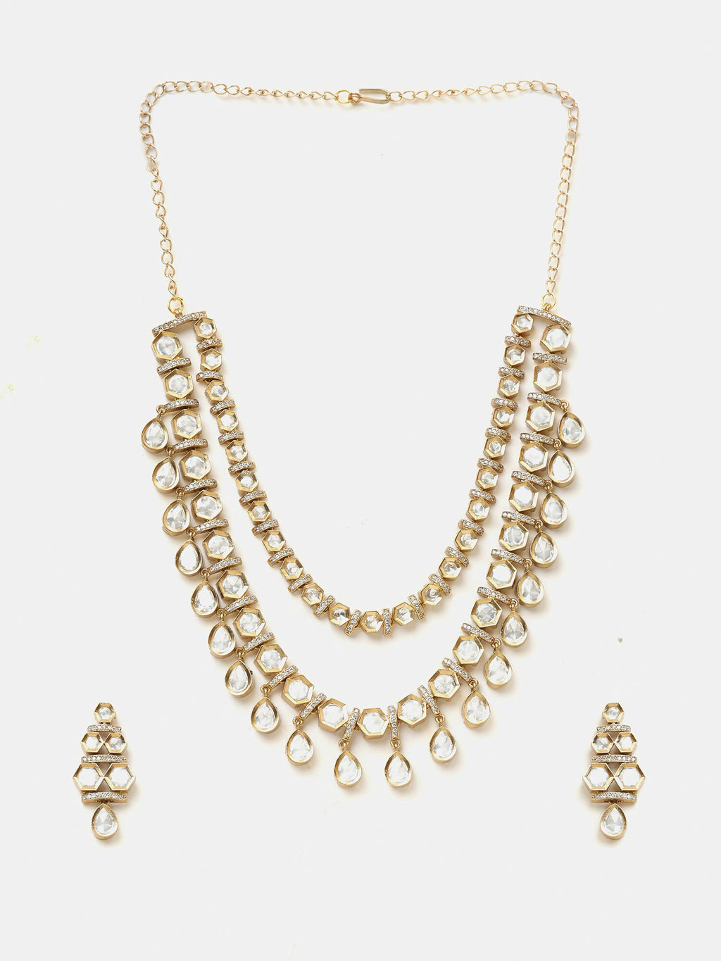 Ruby Raang 3-Layered Neck Piece With Earrings | Grocsy