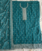 KC Aqua Blue Georgette Straight Suit With Heavy Embroidery | Grocsy
