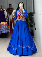 Yash Enterprise Blue Rayon Cotton Embroidery Semi Stitched Navratri Top Chaniya Choli | Grocsy