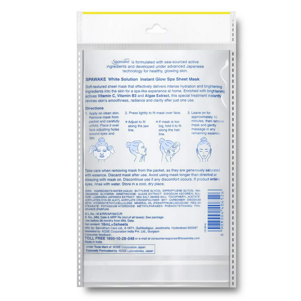 Spawake Face Sheet Mask Whitening Instant Glow for Hydrating & Radiance | Grocsy