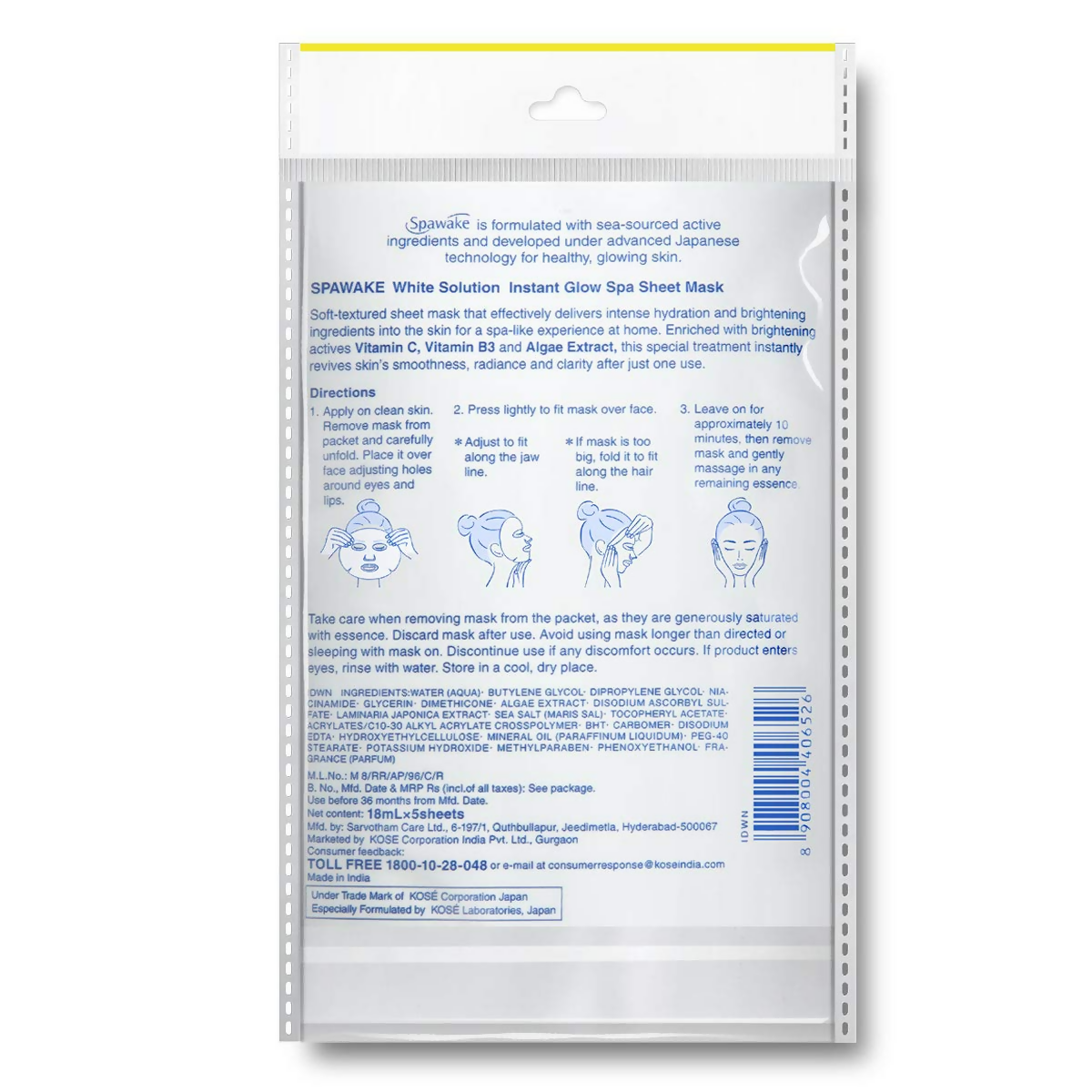 Spawake Face Sheet Mask Whitening Instant Glow for Hydrating & Radiance | Grocsy