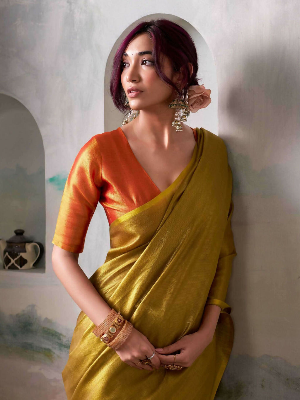 Shree Shyam Fashion Tissue Silk Mustard Saree | Grocsy