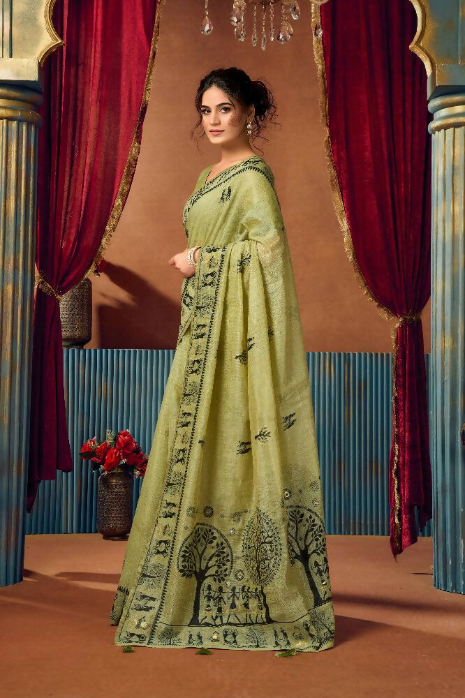 Jyoti Fashion Women's Green Modal Zari Woven Saree with Blouse | Grocsy