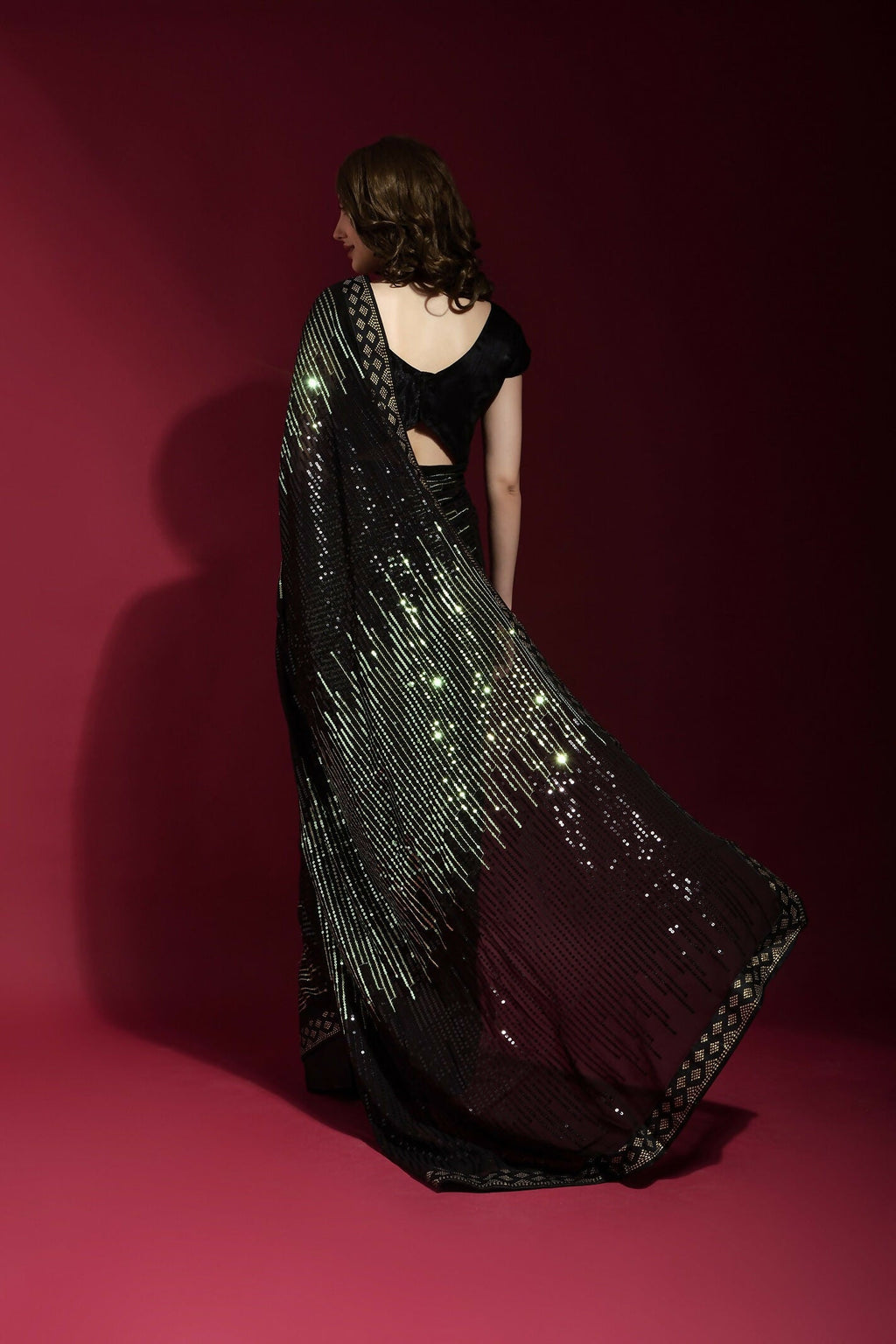 Vegaa Fashion Black Georgette Embroidered Party Wear Saree | Grocsy