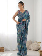 PR Fashion Moppich Georgette Digital Print With Mirror Work Saree | Grocsy