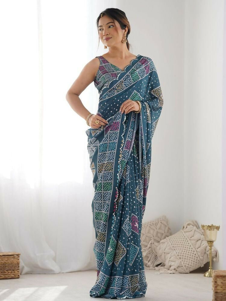 PR Fashion Moppich Georgette Digital Print With Mirror Work Saree | Grocsy